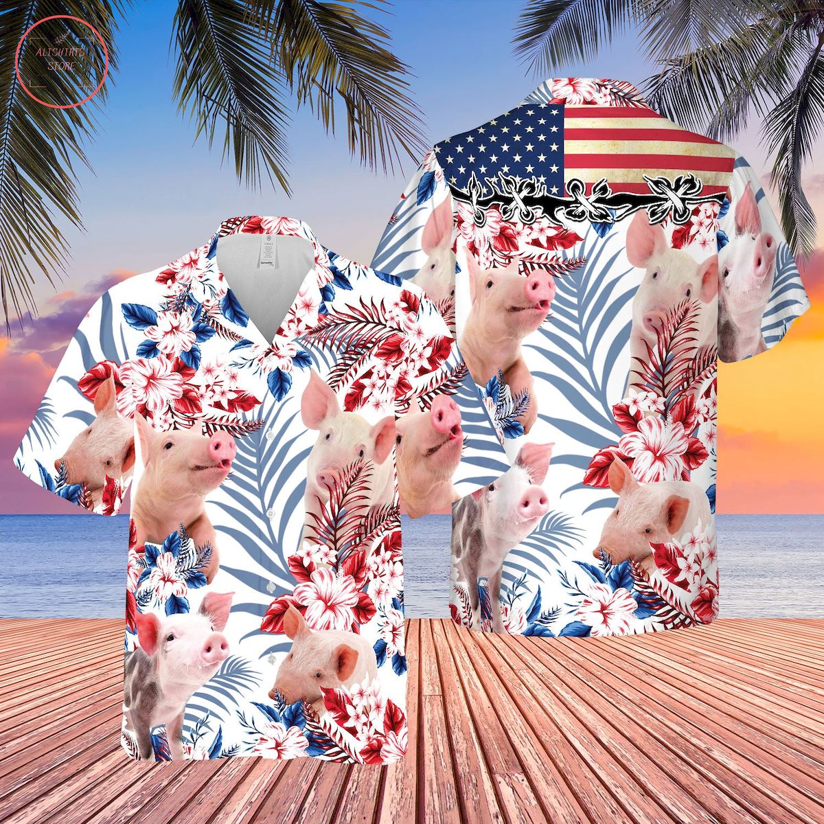 Pig Lovers United States Flag Hawaiian Shirt