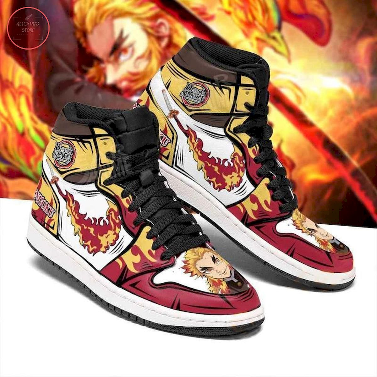 Rengoku Fire Skill Demon Slayer Anime High Air Jordan 1 Sneakers