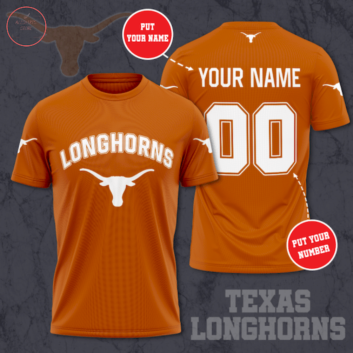 Texas Longhorns NCAA Personalized T-Shirt 3d