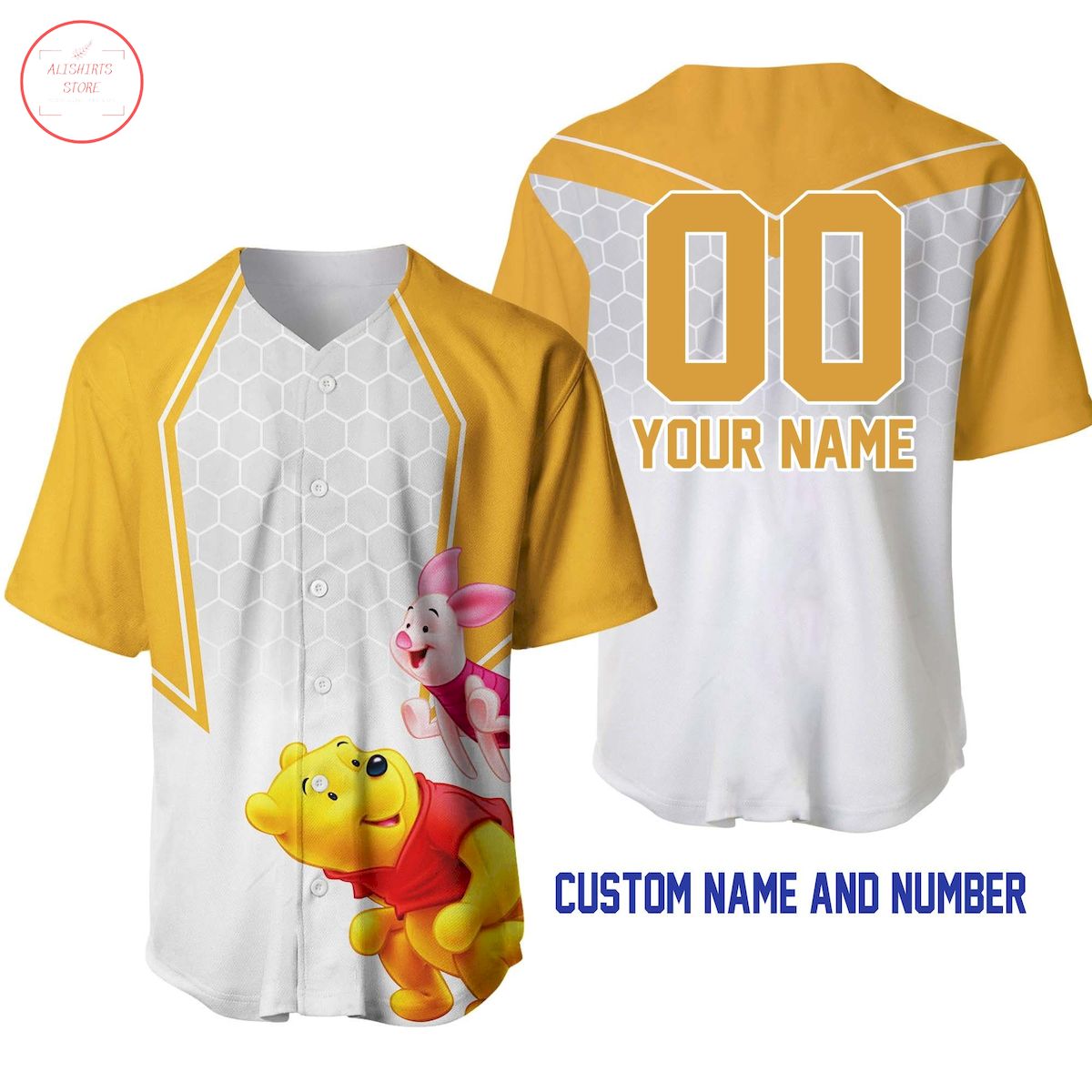 Winnie Pooh Piglet Honey Golden Yellow Disney Custom Baseball Jersey