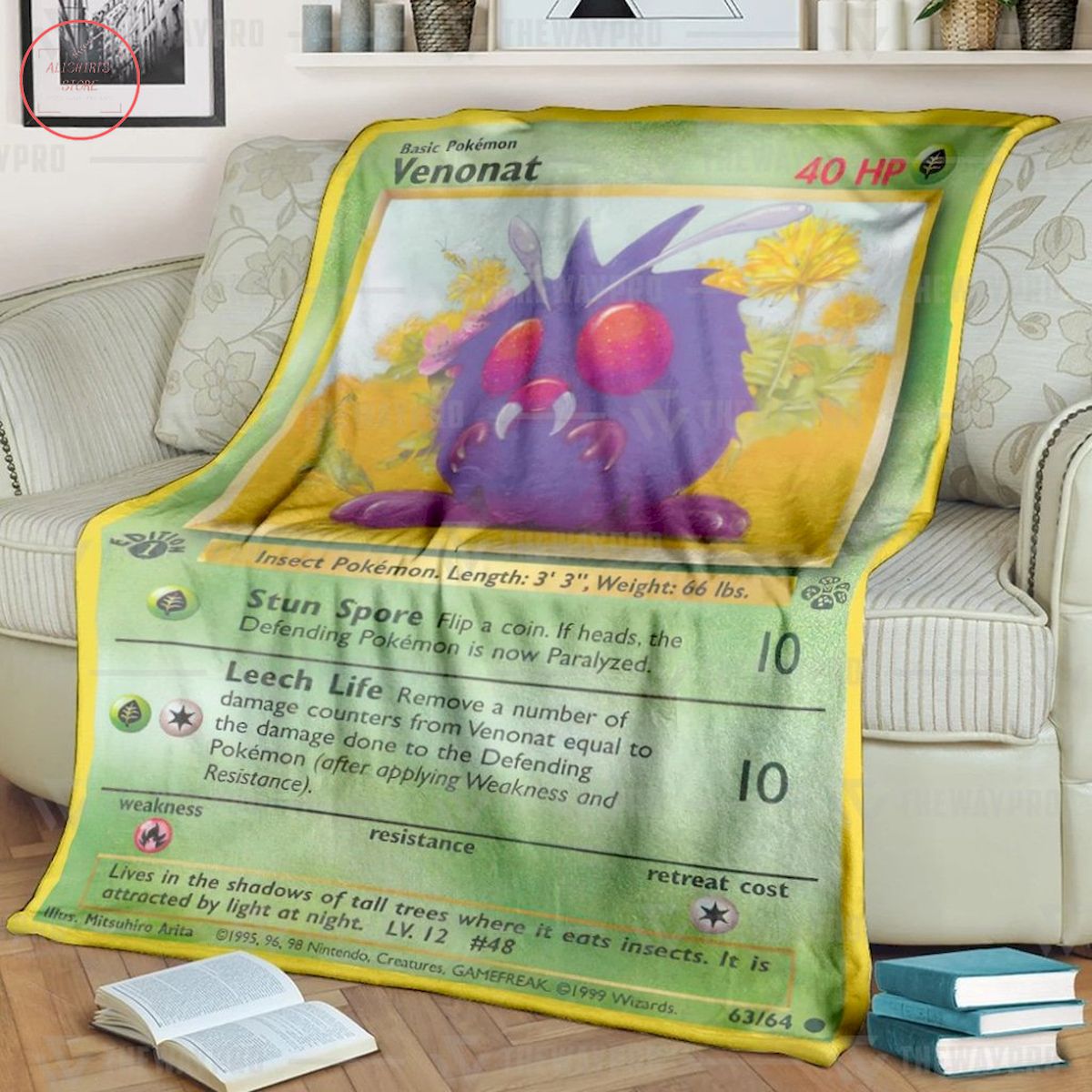 Anime Pokemon Venonat Custom Quilt Blanket