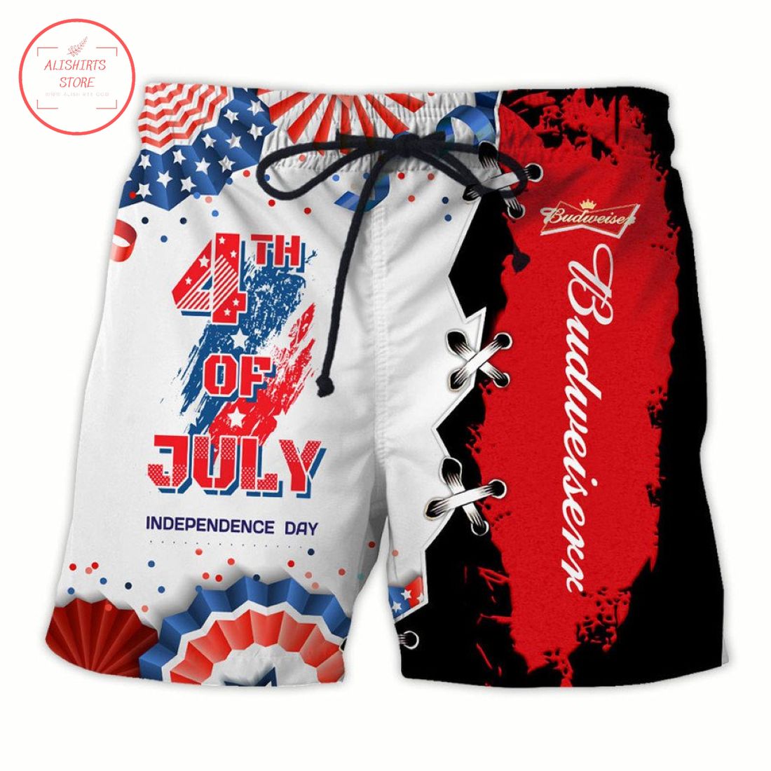 Budweiser 4th of July Hawaiian Shirt and Beach Shorts