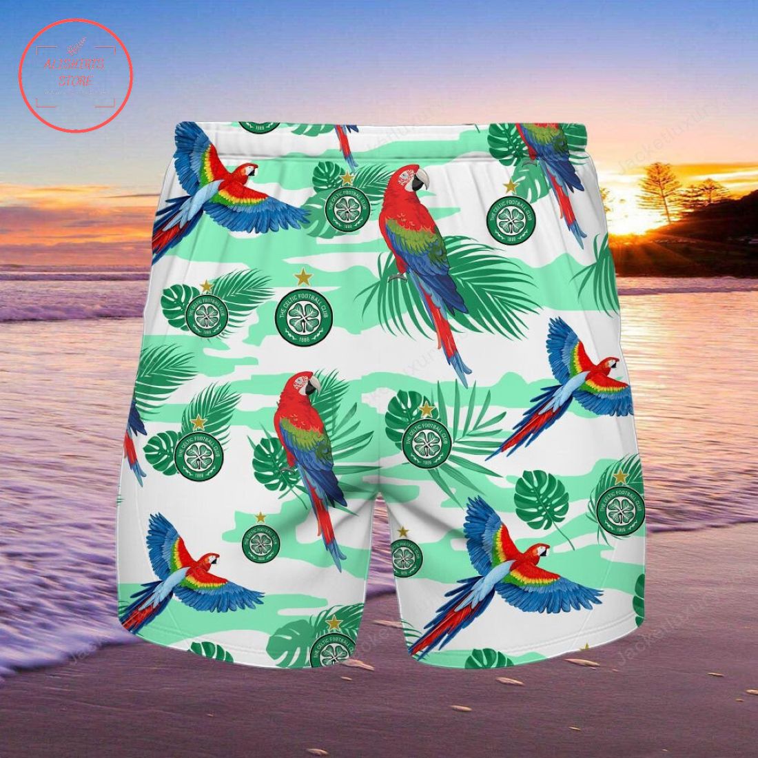 Celtic FC Parrot Hawaiian Shirt and Beach Shorts