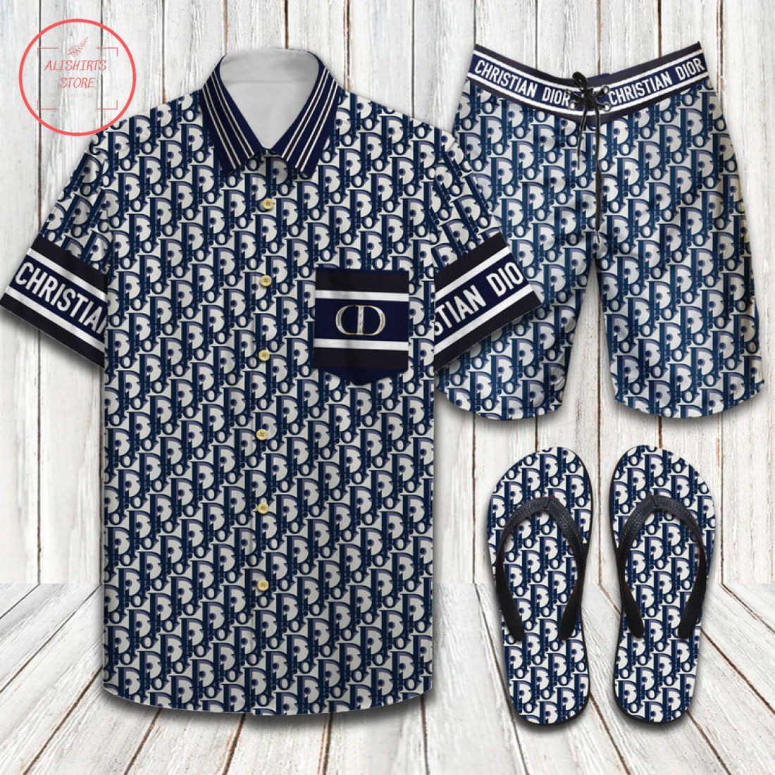 Christian Dior 2022 Hawaiian Shirt, Shorts and Flip Flops