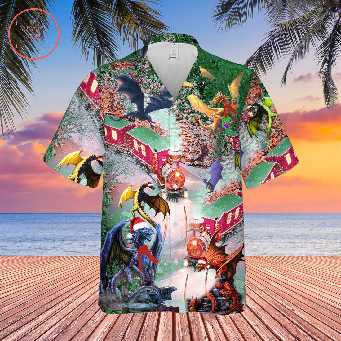 Dragons Christmas Train Hawaiian Shirt