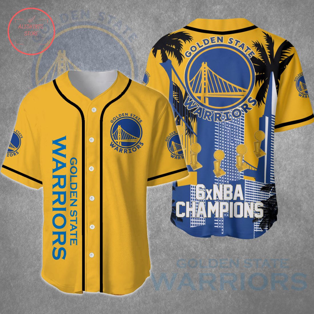 Golden State Warrior 6 NBA Champions Baseball Jersey