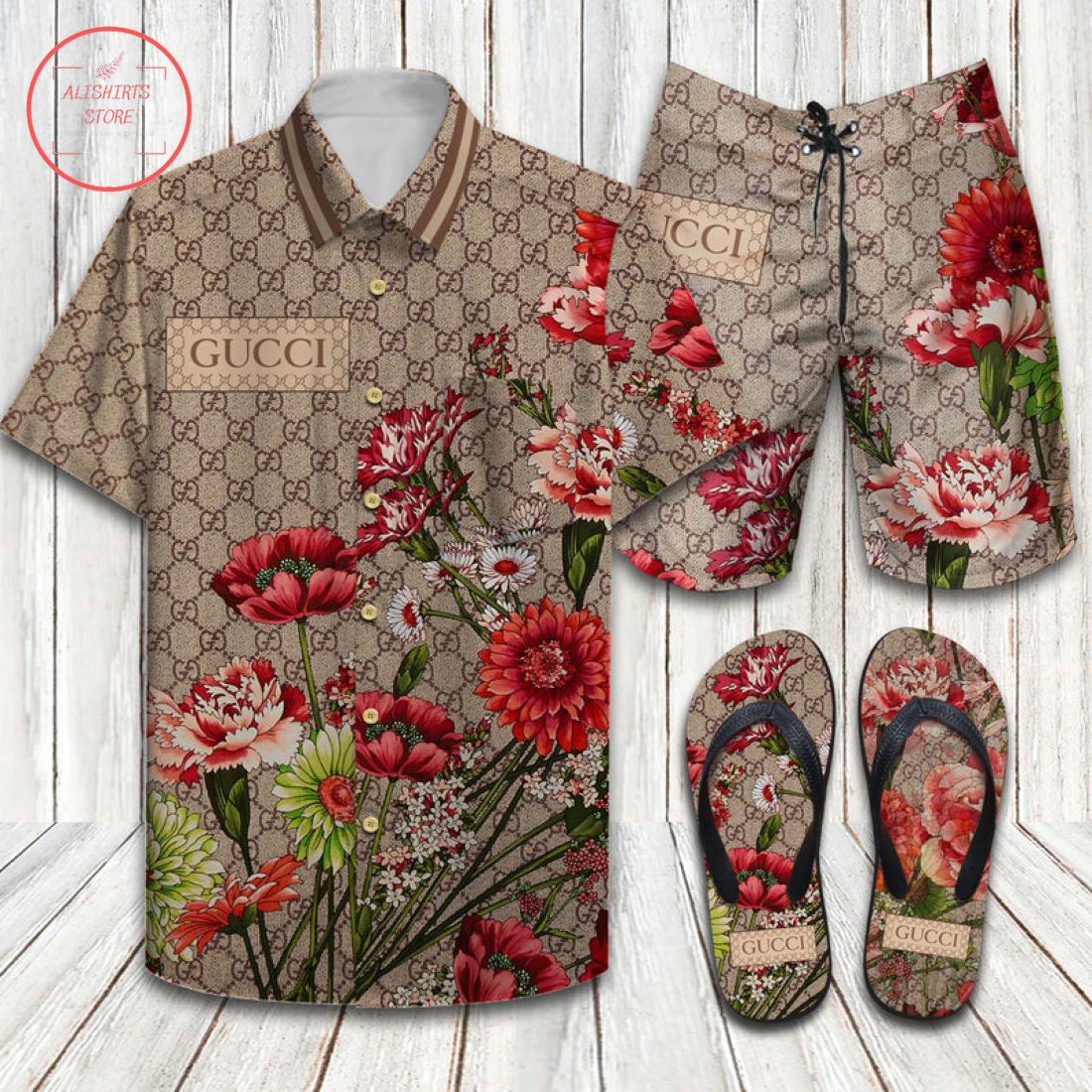 Gucci Flower 2022 Hawaiian Shirt, Shorts and Flip Flops