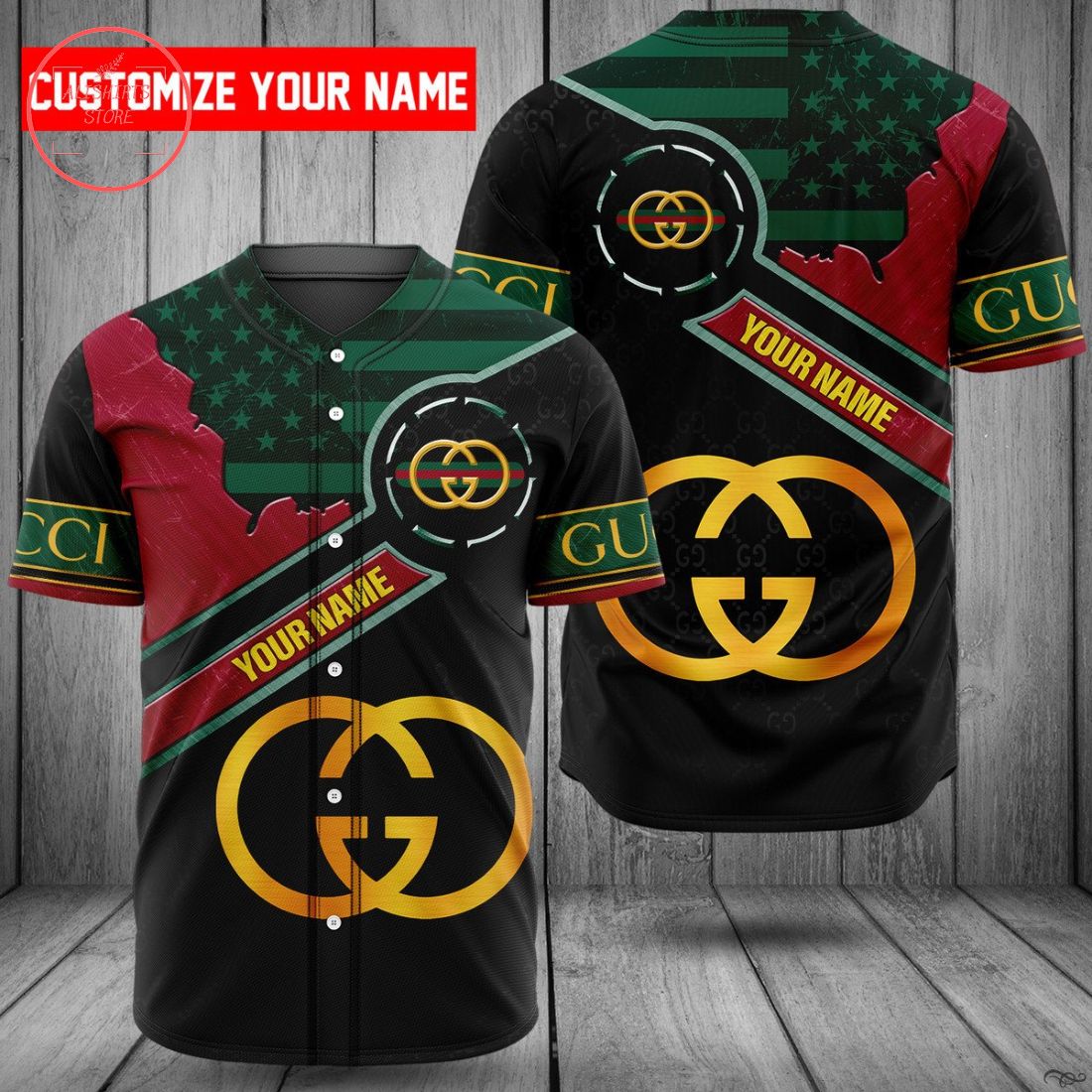 Gucci Logo Customized Name Baseball Jersey