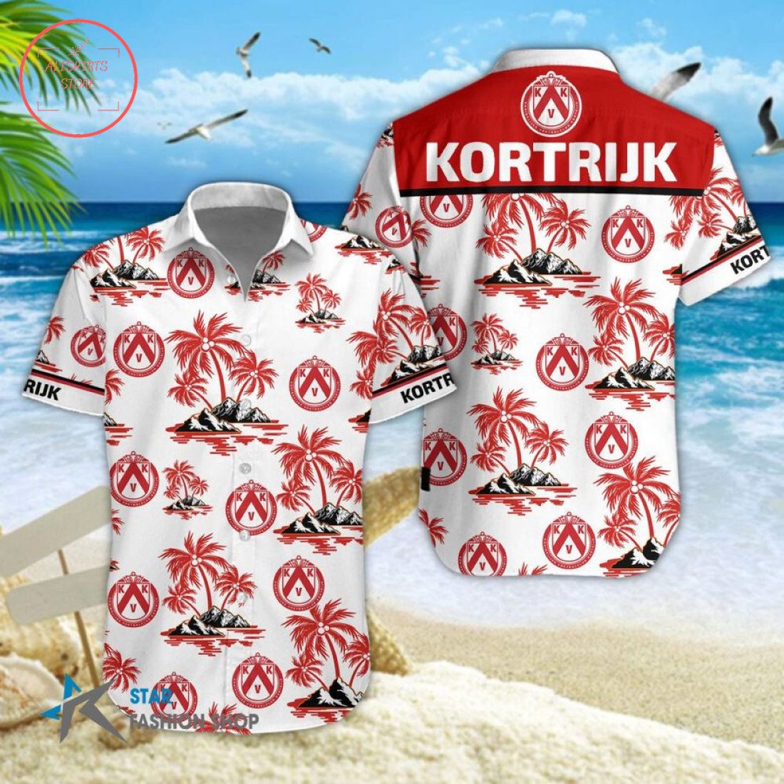 K.V. Kortrijk Combo Hawaiian Shirt Shorts and Flip Flops