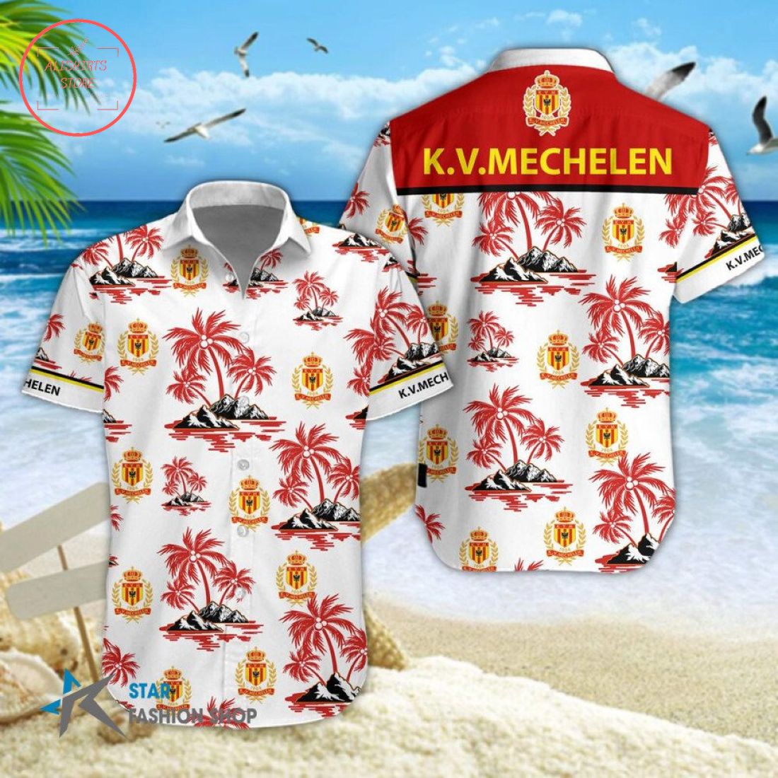 K.V. Mechelen Combo Hawaiian Shirt Shorts and Flip Flops