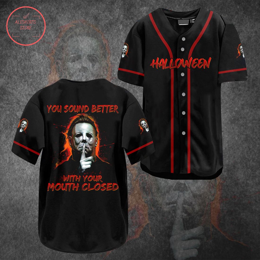 Michael Myers Mouth Closed Halloween Baseball Jersey