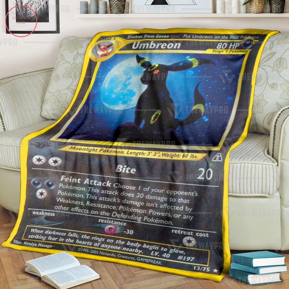 Anime Pokemon Umbreon Neo Discovery Custom Quilt Blanket