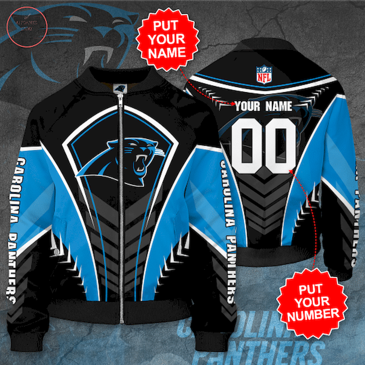 Personalized Carolina Panthers Football Team Bomber Jacket