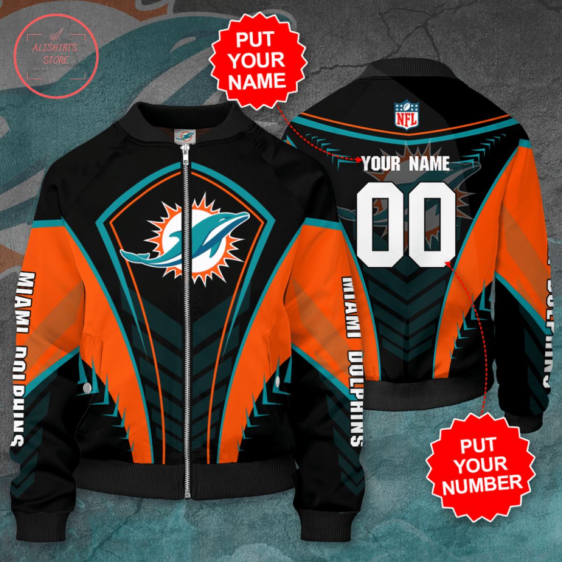 Personalized Miami Dolphins Football Bomber Jacket
