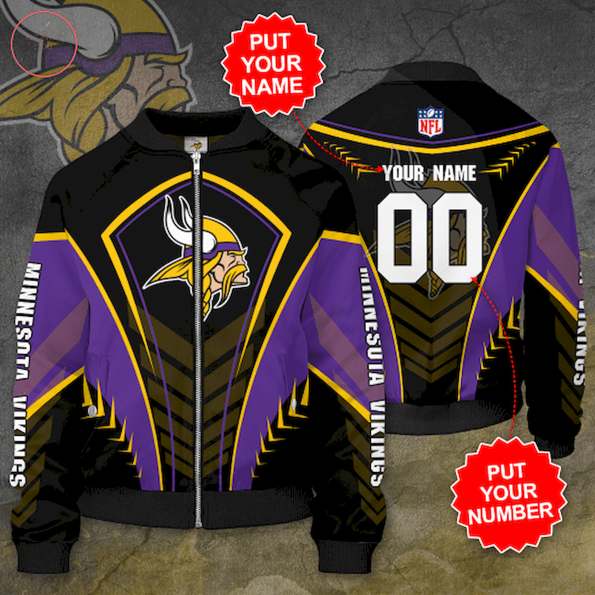 Personalized Minnesota Vikings Football Team Bomber Jacket