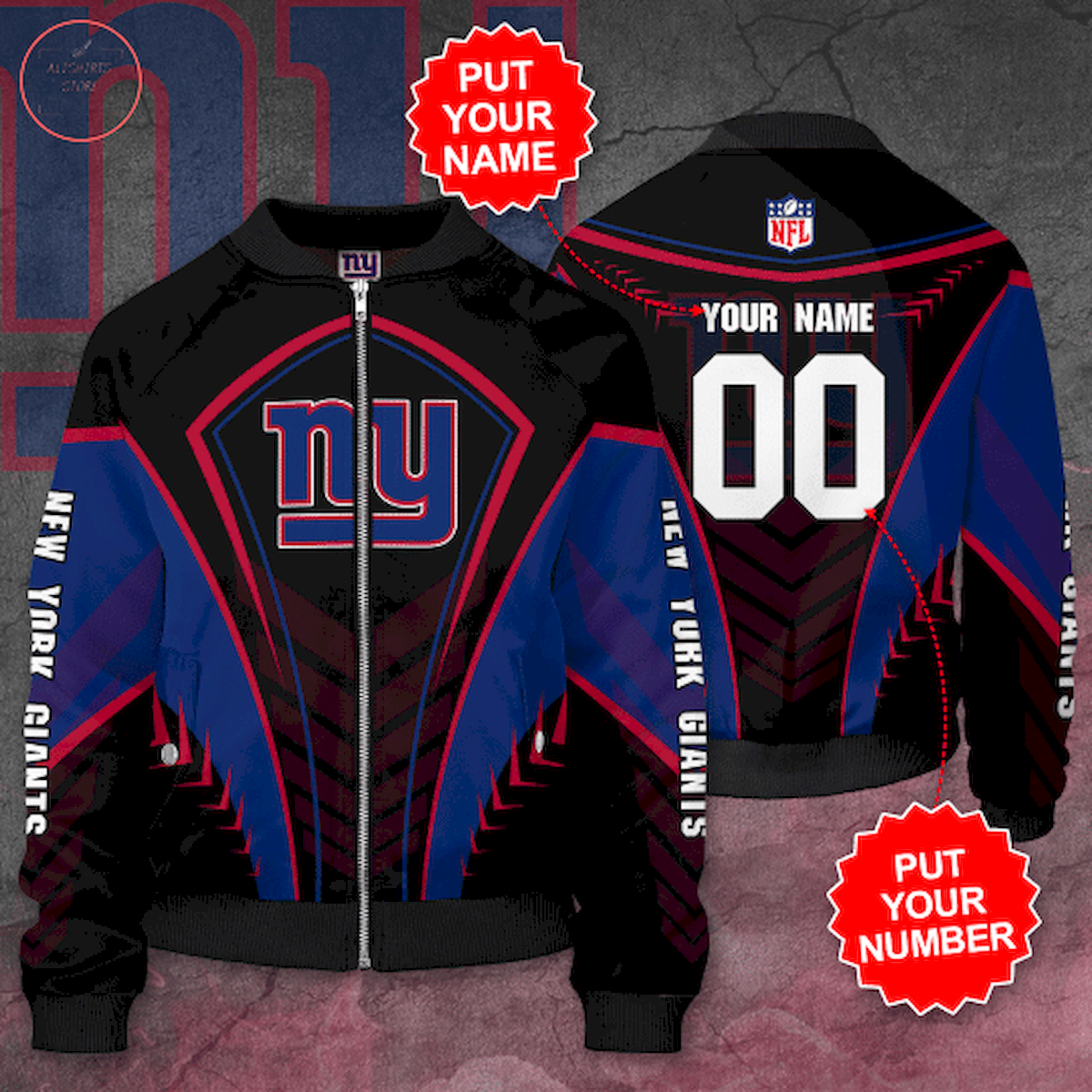 Personalized New York Giants Football Team Bomber Jacket