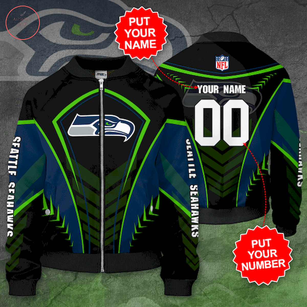 Personalized Seattle Seahawk Football Team Bomber Jacket