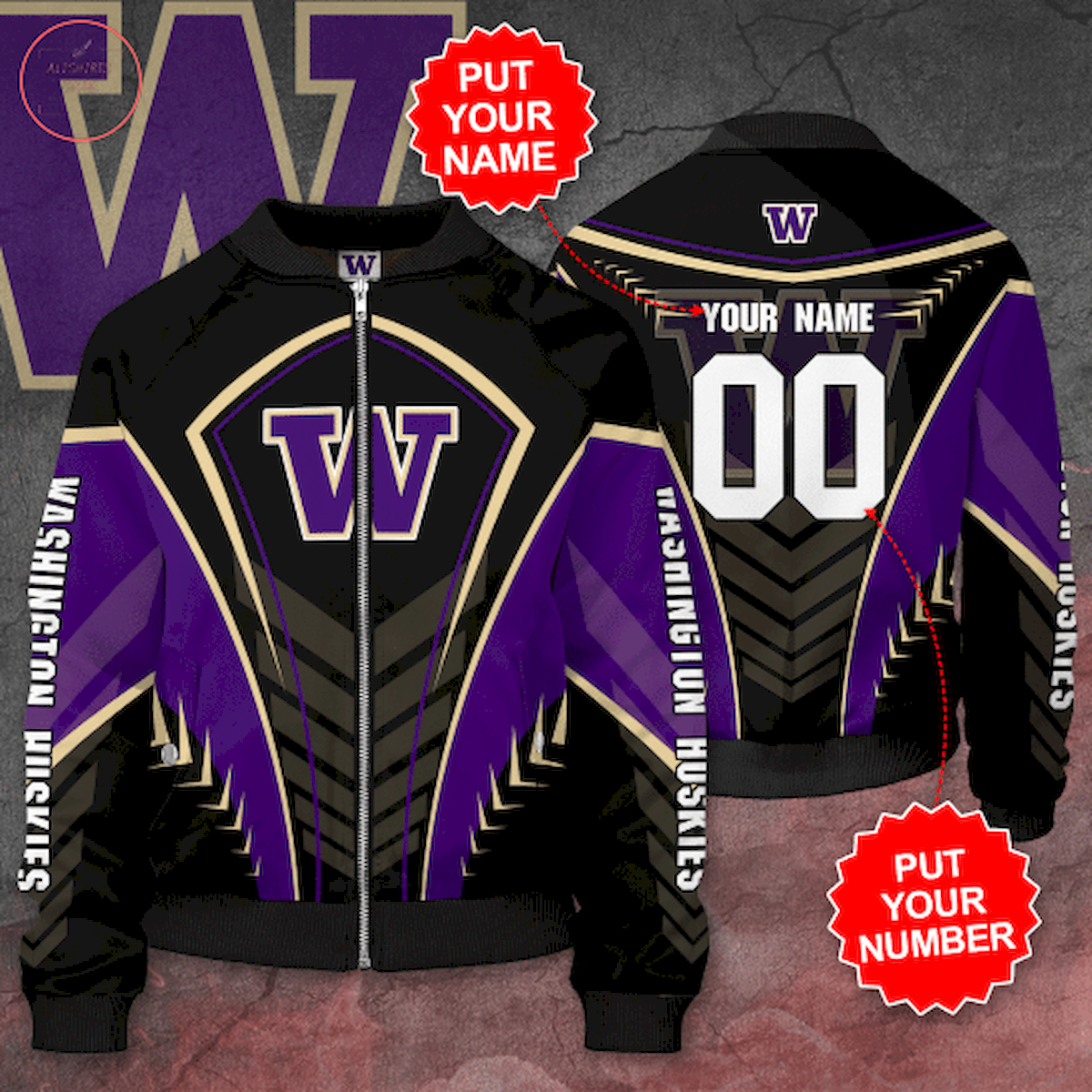 Personalized Washington Huskies Professional Basketball Team Bomber Jacket