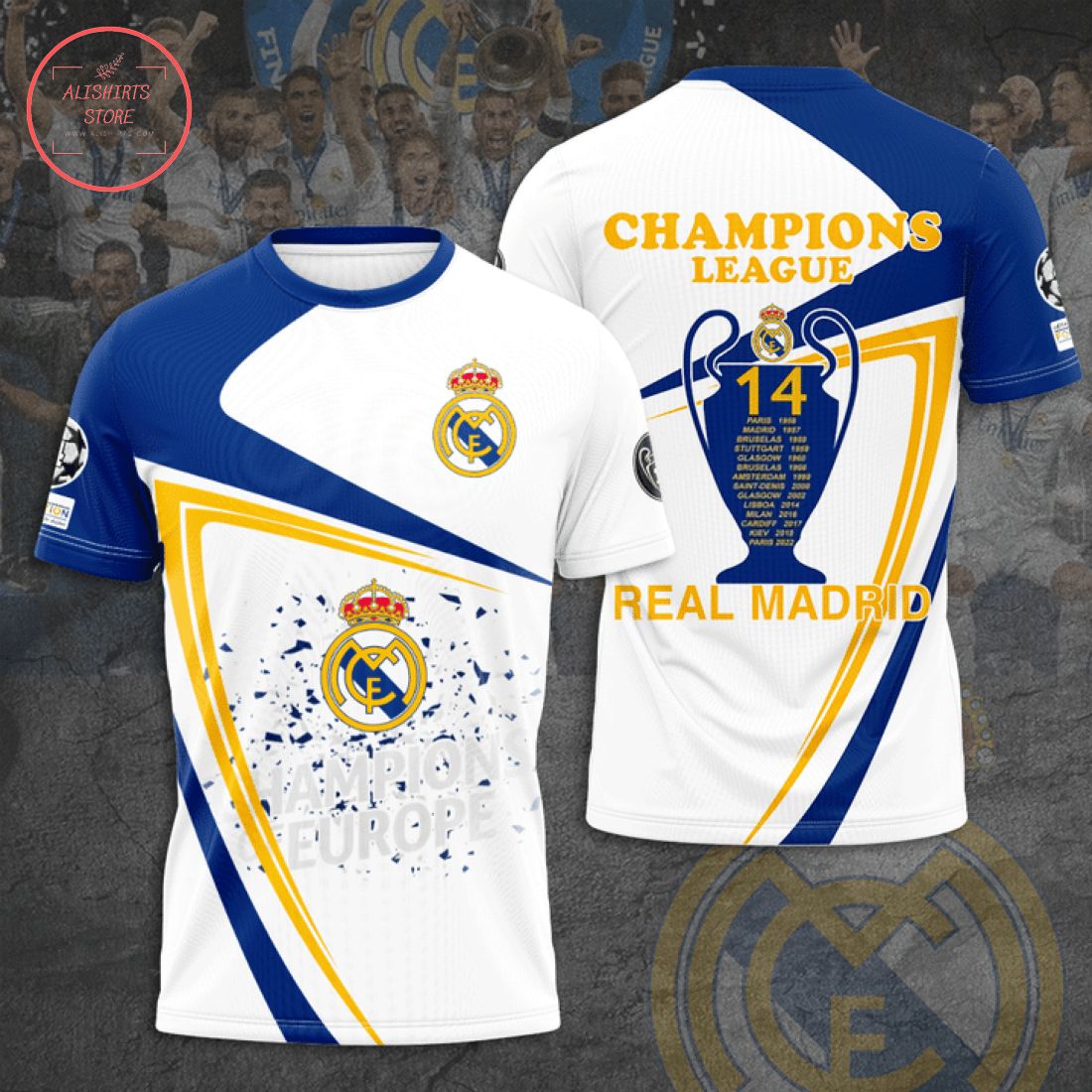 Real Madrid 14 Champions League 2022 All Over Printed Shirt