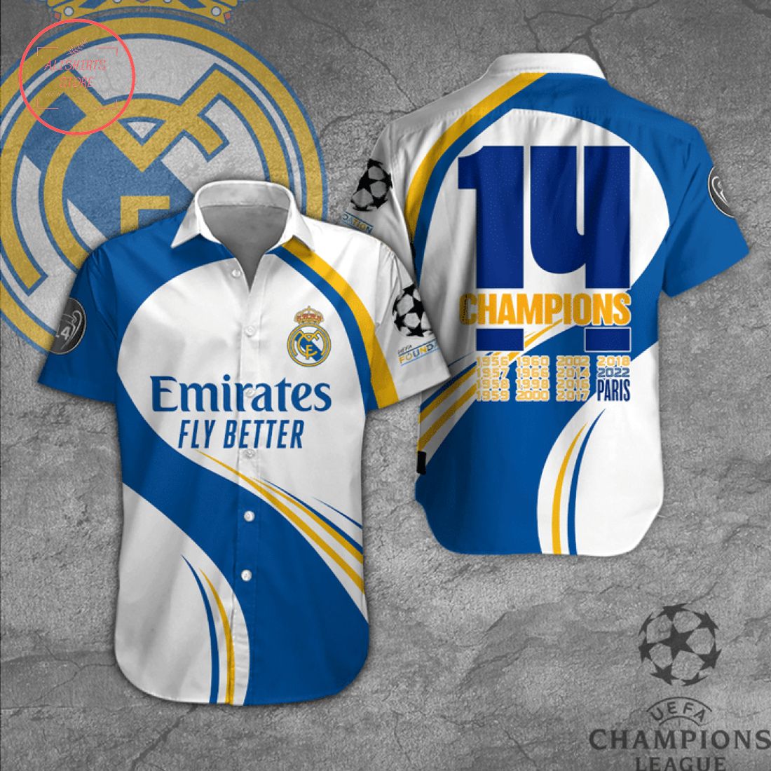 Real Madrid 14 Champions Paris 2022 Hawaiian Shirt