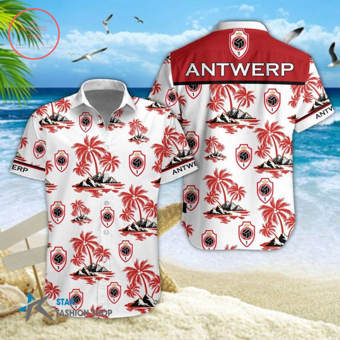 Royal Antwerp FC Combo Hawaiian Shirt Shorts and Flip Flops