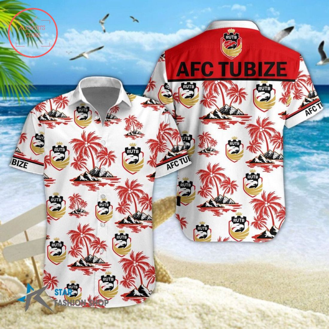 Royale Union Tubize-Braine Combo Hawaiian Shirt Shorts and Flip Flops