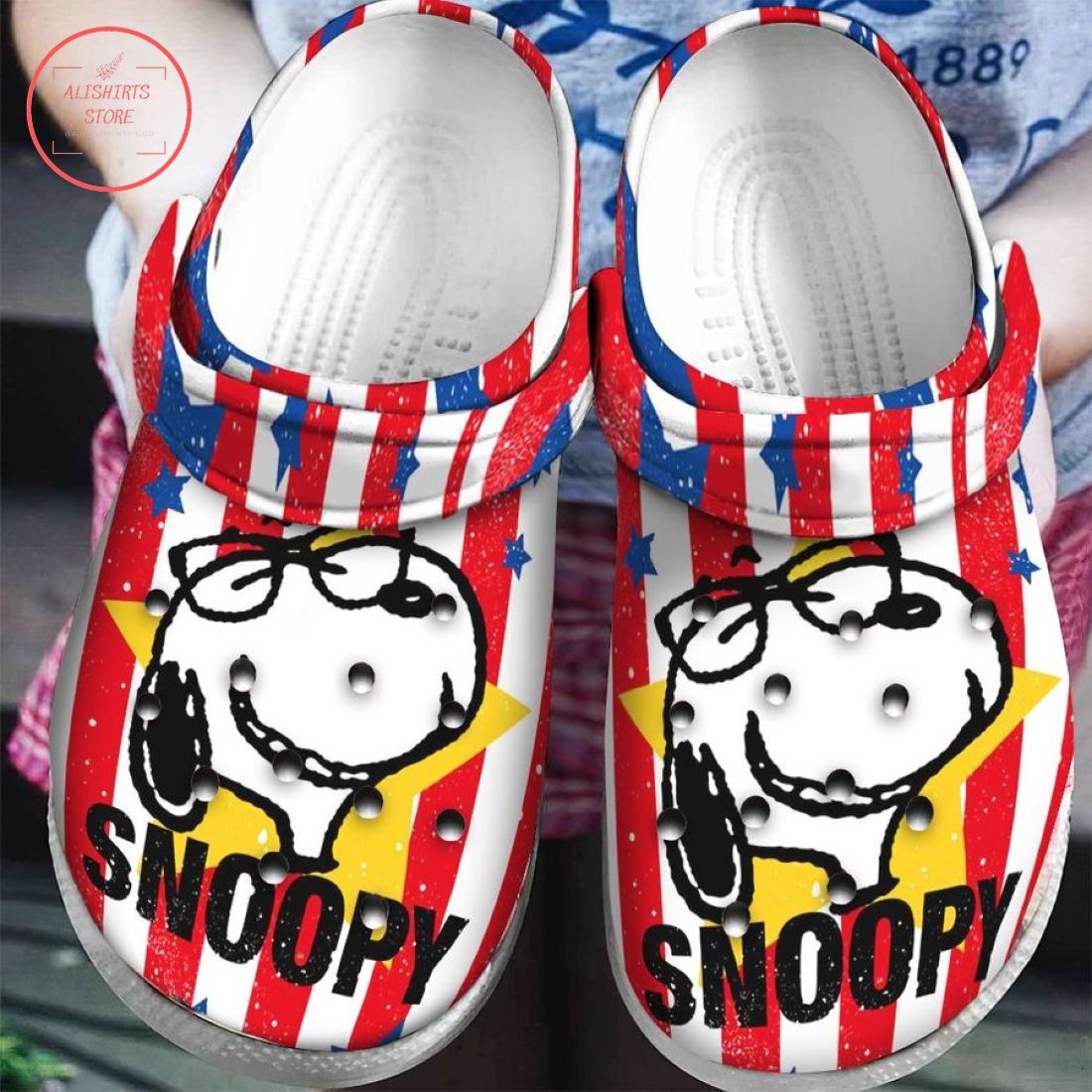 Snoopy American Flag Crocs Crocband Clog
