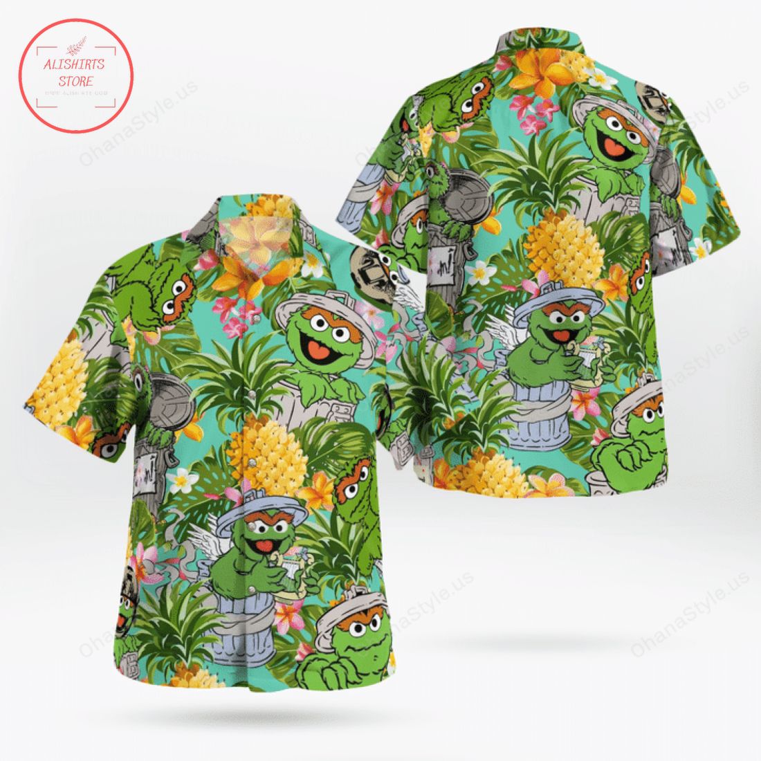 The Muppet Oscar The Grouch Pineapple Tropical Hawaiian Shirt