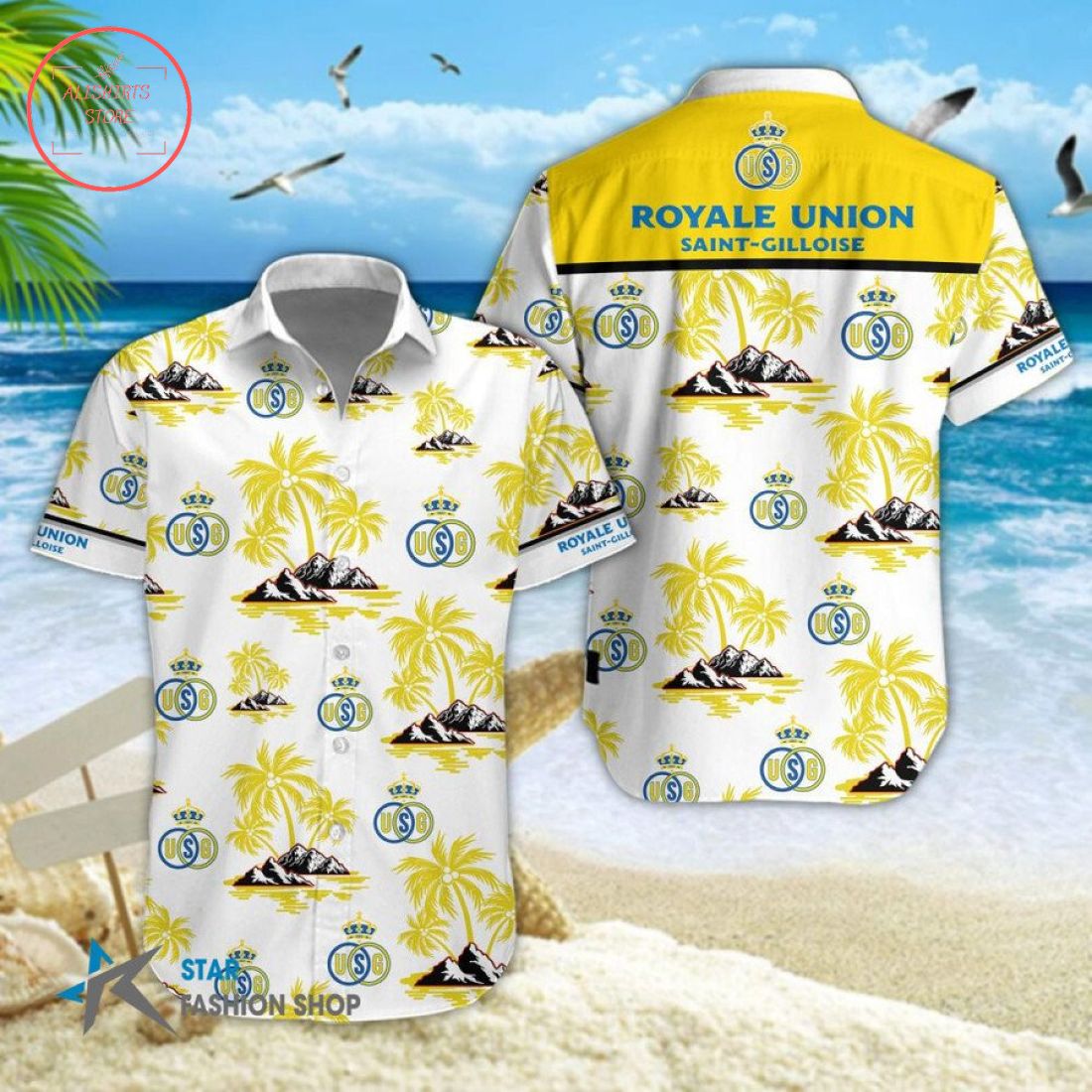 Union Saint-Gilloise Combo Hawaiian Shirt Shorts and Flip Flops