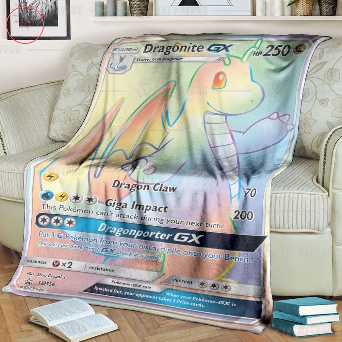 Anime Pokemon Dragonite GX Dragonporter Rainbow Custom Quilt Blanket