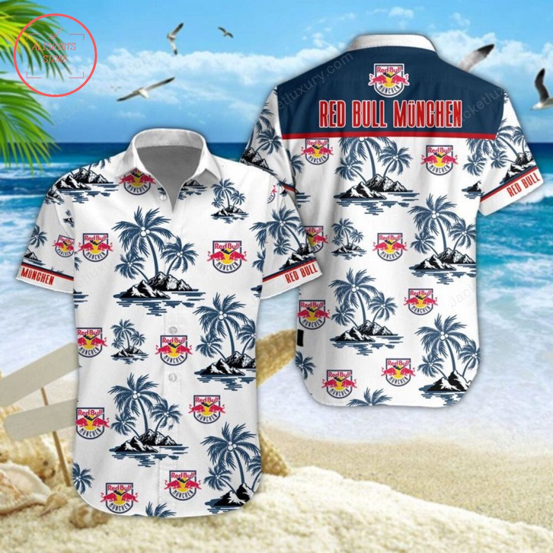 EHC Red Bull Munchen Hawaiian Shirt Shorts and Flip Flops