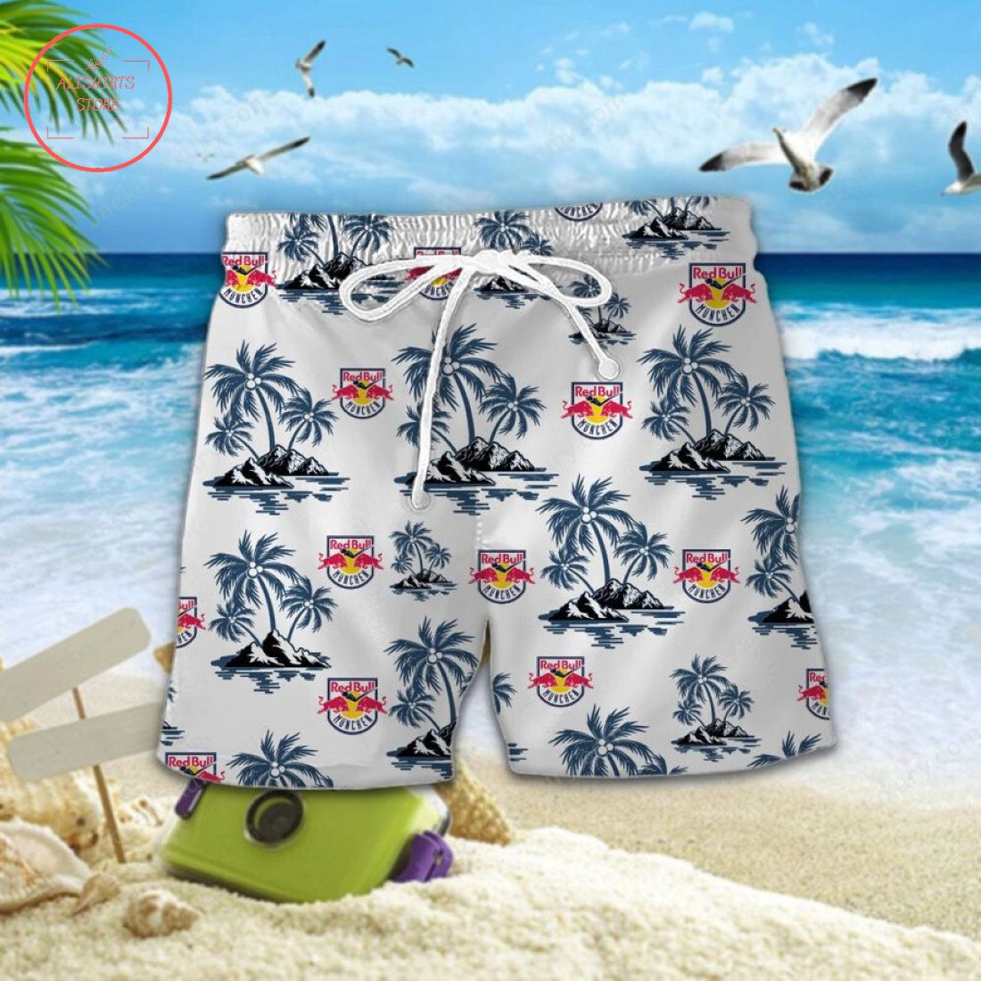 EHC Red Bull Munchen Hawaiian Shirt Shorts and Flip Flops