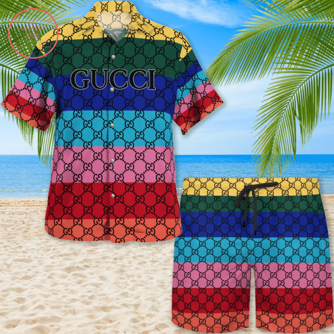 Gucci Colorful Hawaiian Shirt and Shorts