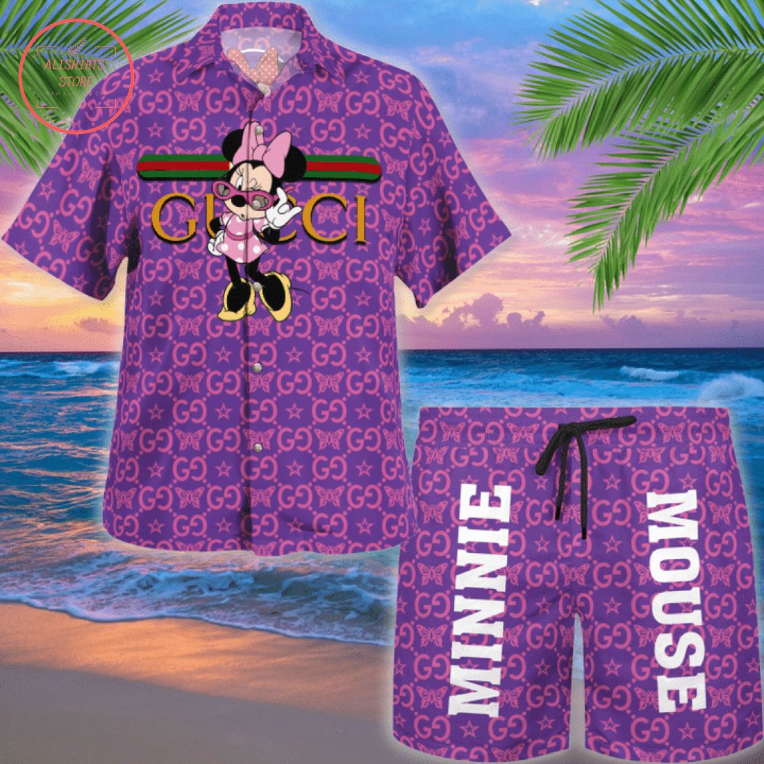 Gucci Minnie Mouse Hawaiian Shirt and Shorts