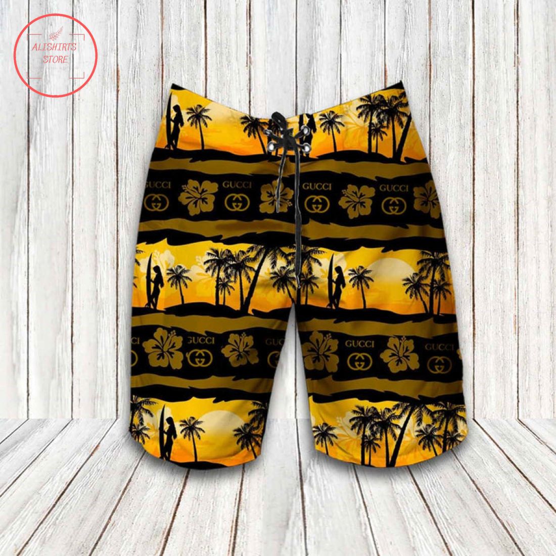 Gucci Palm Tree Combo Hawaii Shirt Shorts and Flip Flops