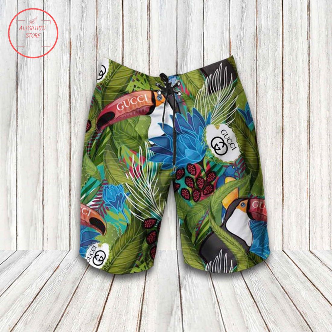 Gucci Parrot Unisex Combo Hawaii Shirt Shorts and Flip Flops