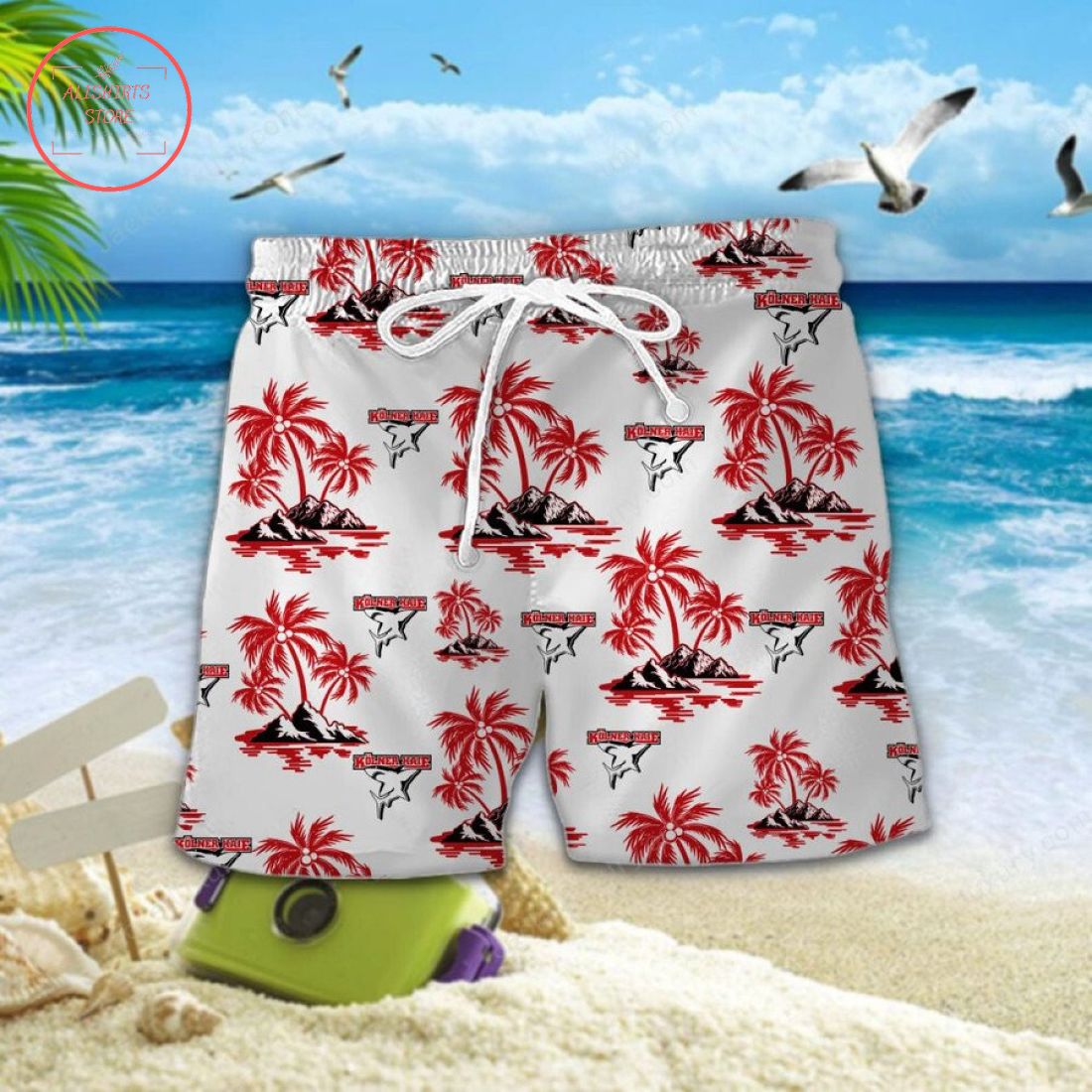 Kolner Haie Hawaiian Shirt Shorts and Flip Flops