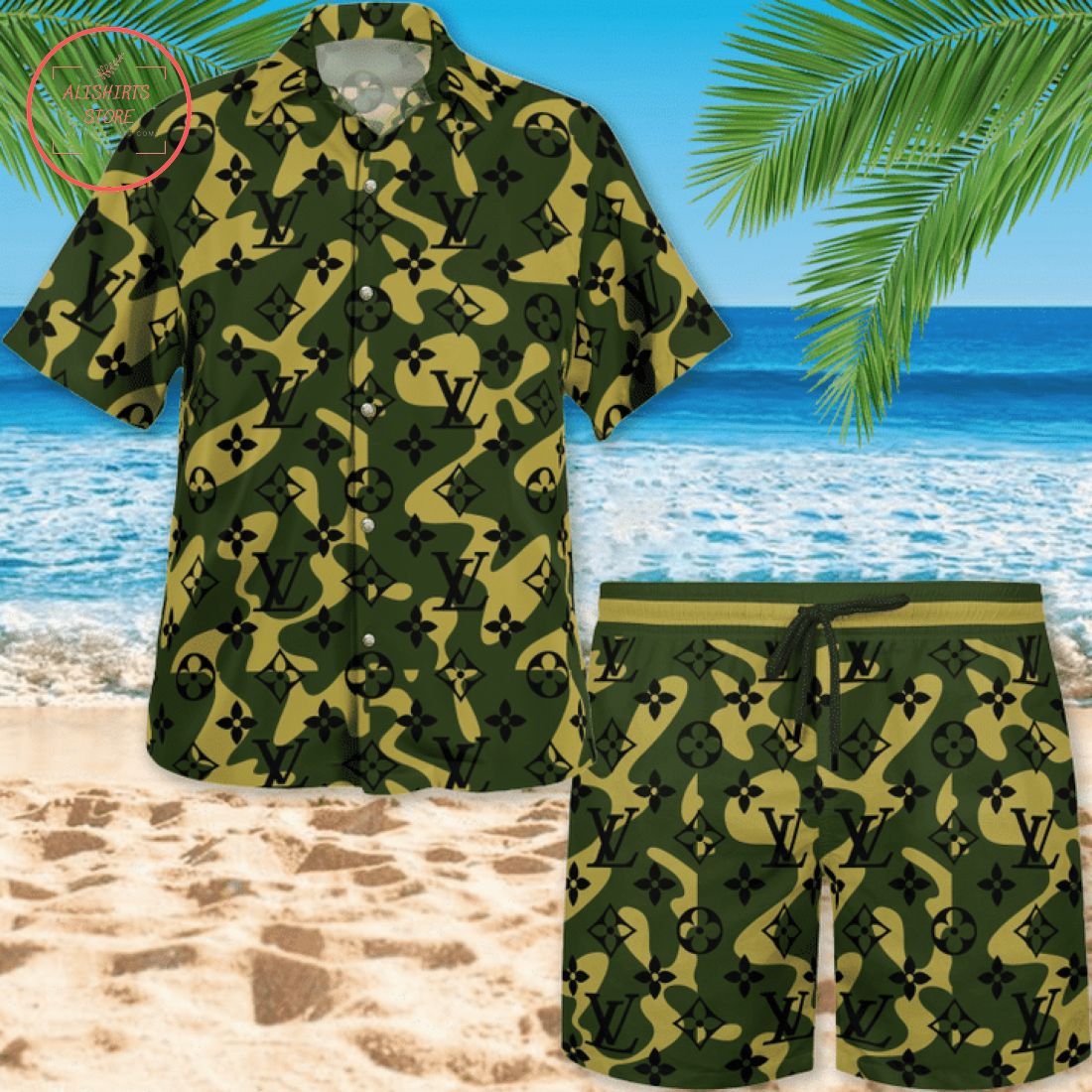 Louis Vuitton Camo Hawaiian Shirt and Shorts