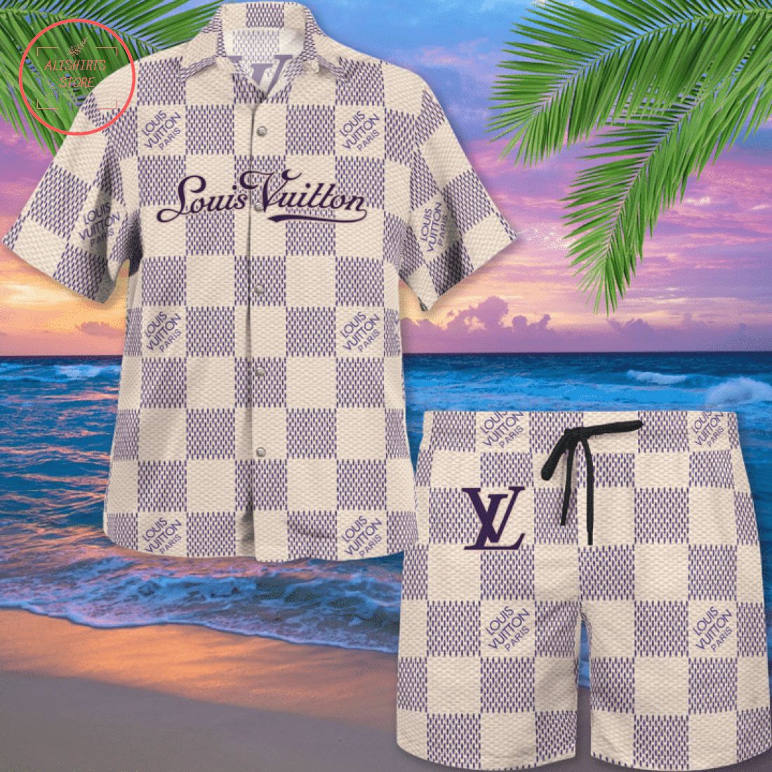 Louis Vuitton Checkerboard Hawaiian Shirt and Shorts