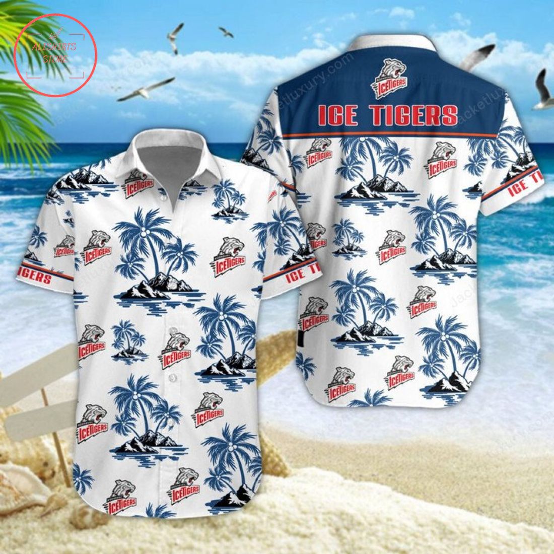 Nurnberg Ice Tigers Hawaiian Shirt Shorts and Flip Flops