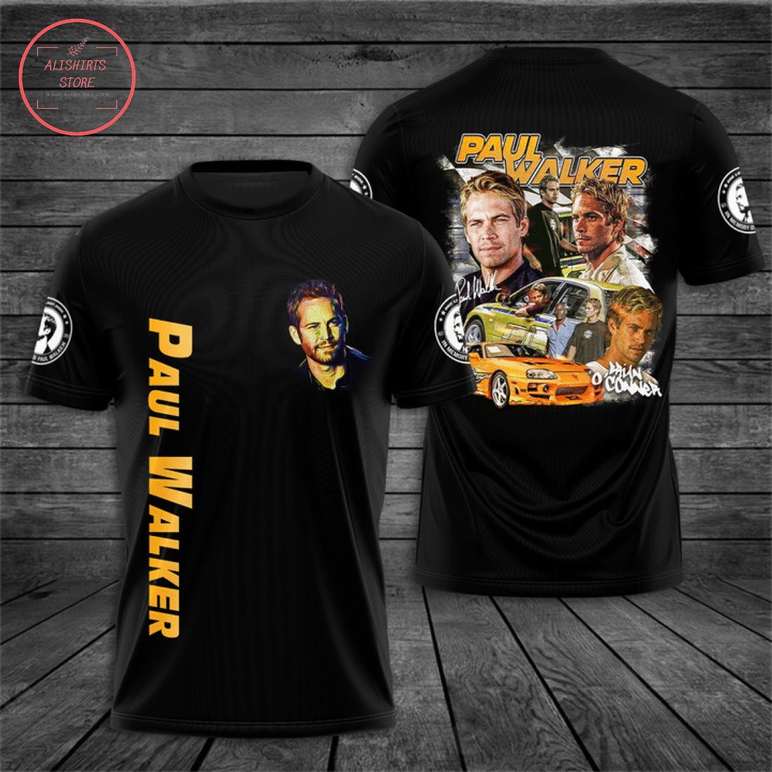 Paul Walker Vintage Black T-Shirt 3d