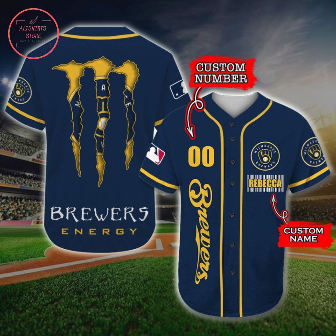 Personalized Milwaukee Brewers Monster Energy Baseball Jersey