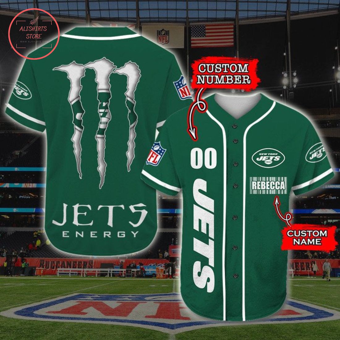 Personalized New York Jets Monster Energy Baseball Jersey