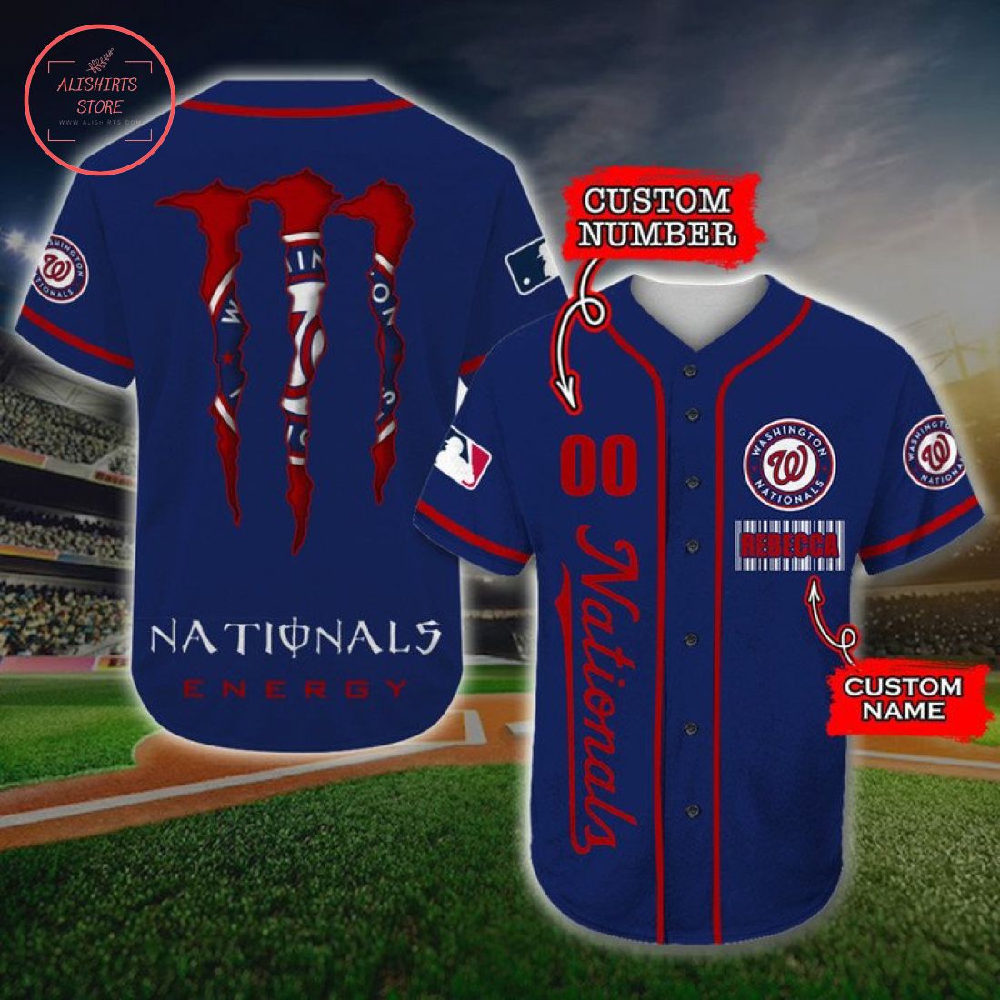 Personalized Washington Nationals Monster Energy Baseball Jersey