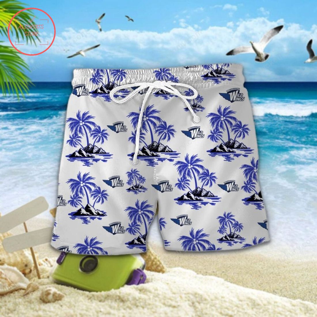 Schwenninger Wild Wings Hawaiian Shirt Shorts and Flip Flops