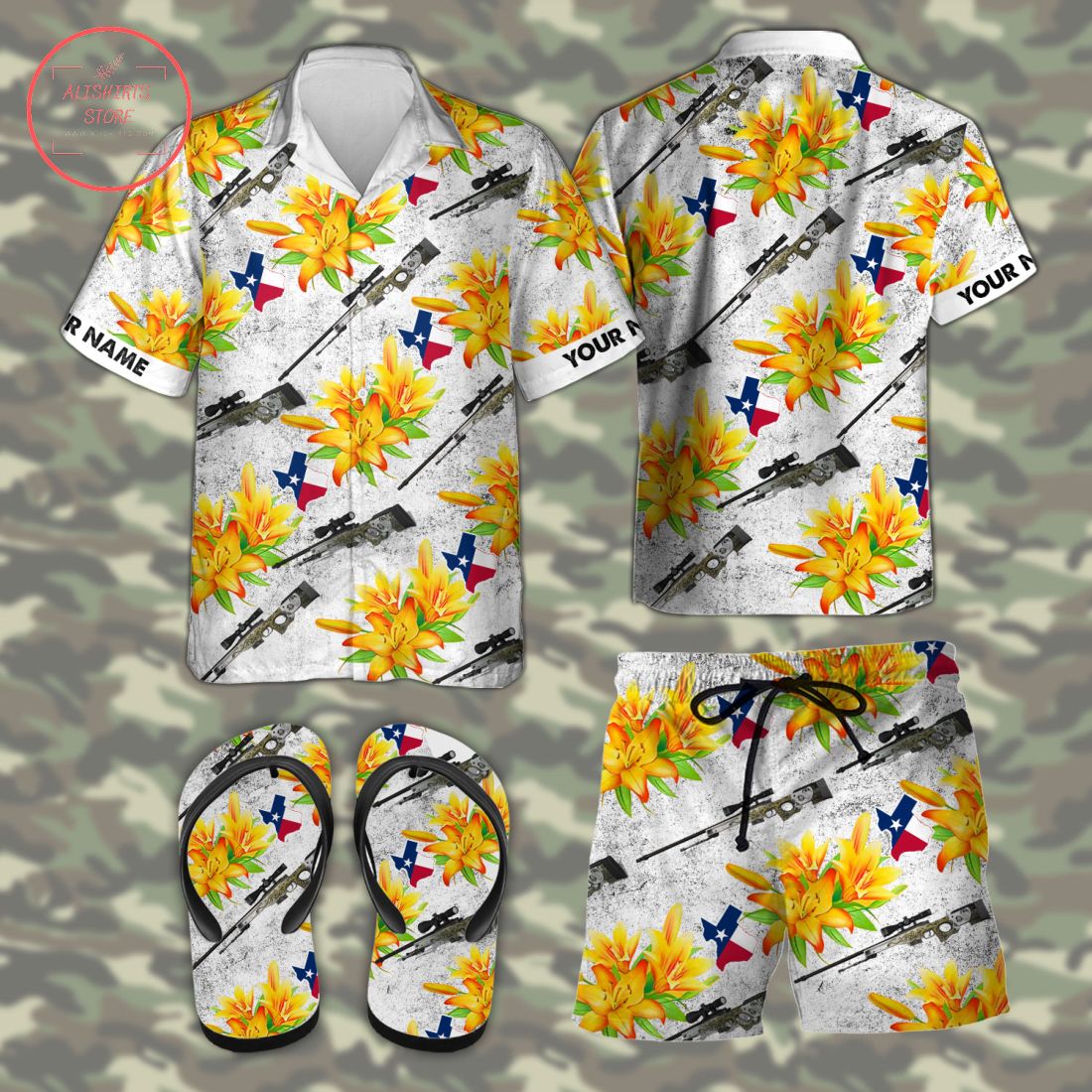 AWP Texas tactical Hawaiian Combo Shirt Shorts and Flip Flops