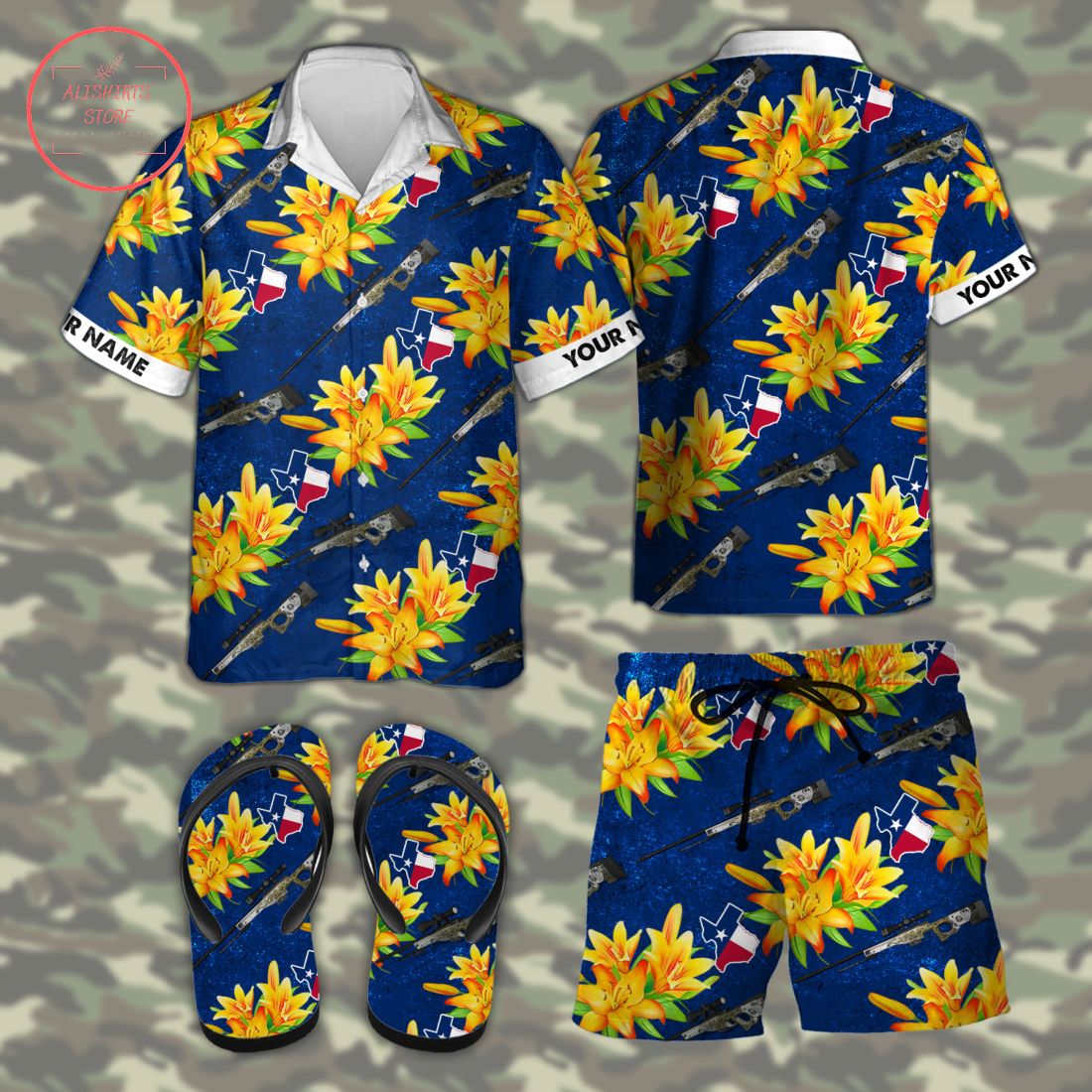 AWP Texas tactical Hawaiian Combo Shirt Shorts and Flip Flops