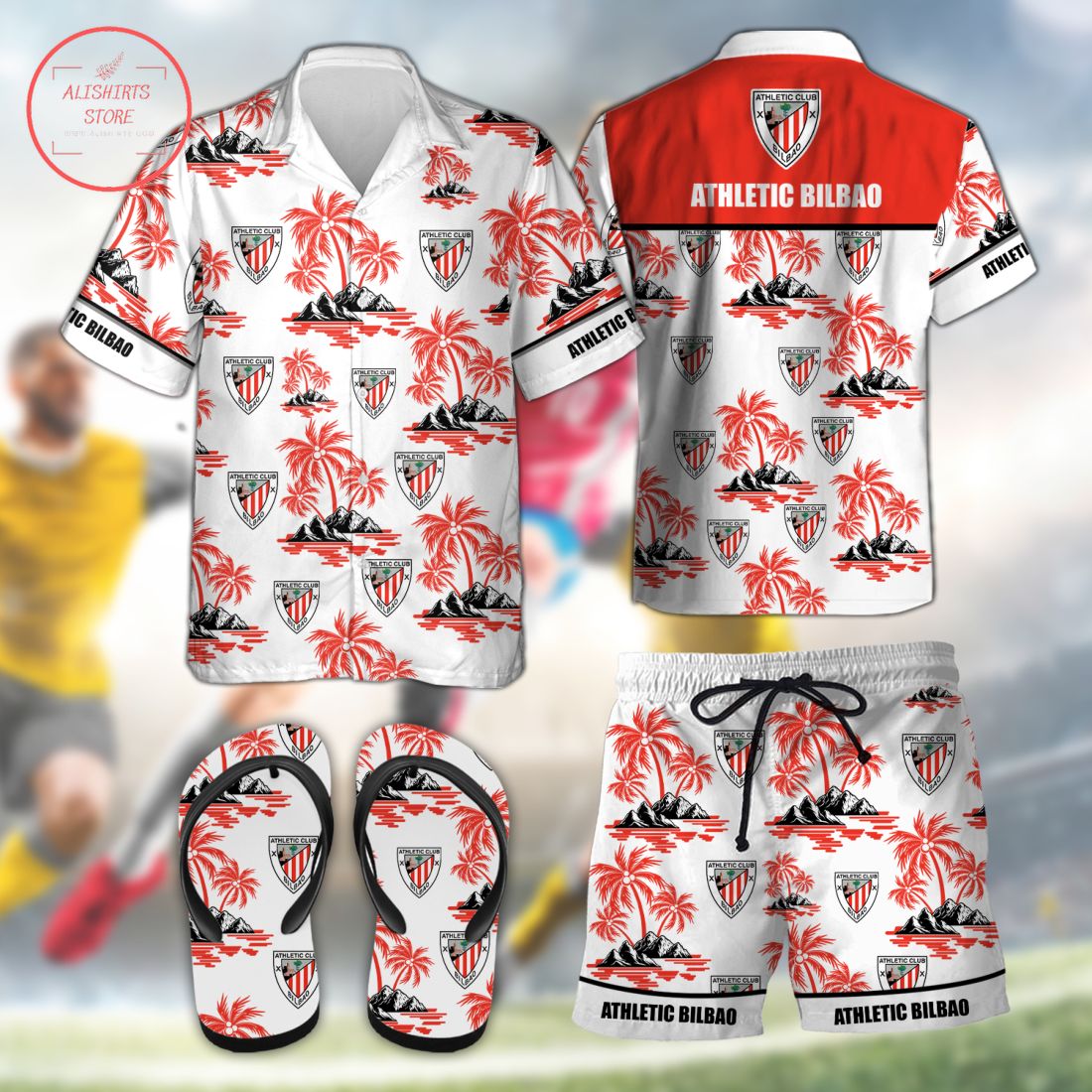 Athletic Bilbao Hawaiian Shirt Shorts and Flip Flops