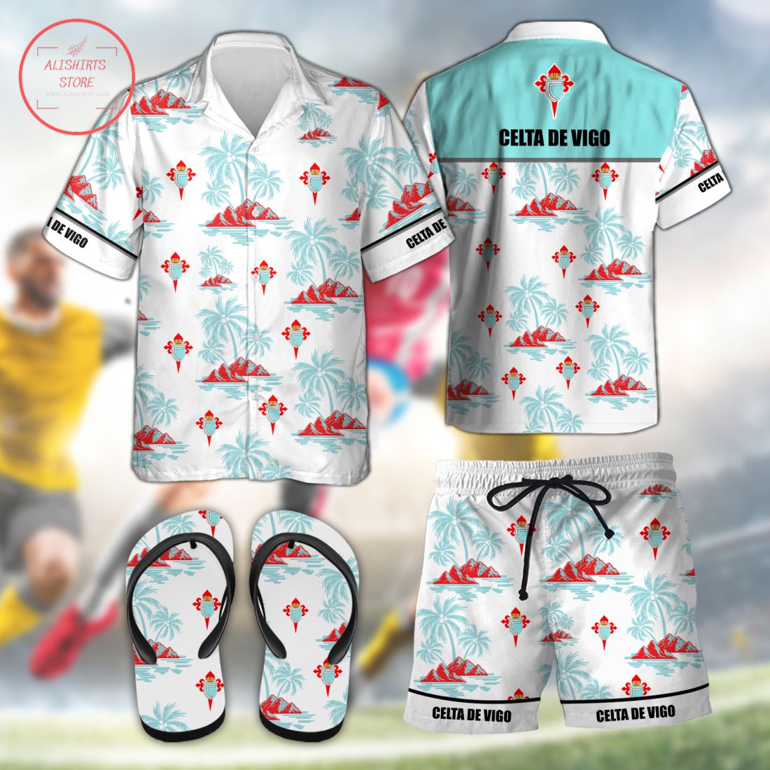 Celta Vigo Hawaiian Shirt Shorts and Flip Flops