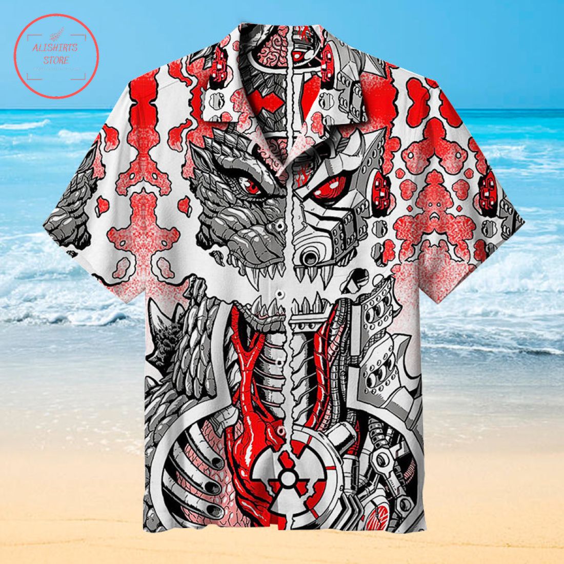 Classic Godzilla and Robot Godzilla Hawaiian Shirt